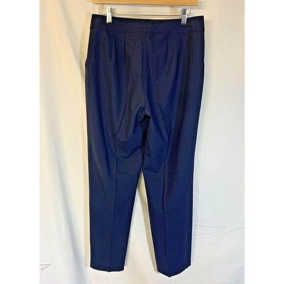 St. John Emma Straight Leg Pleated Navy Blue Cady Trousers Size 4 - Picture 5 of 6